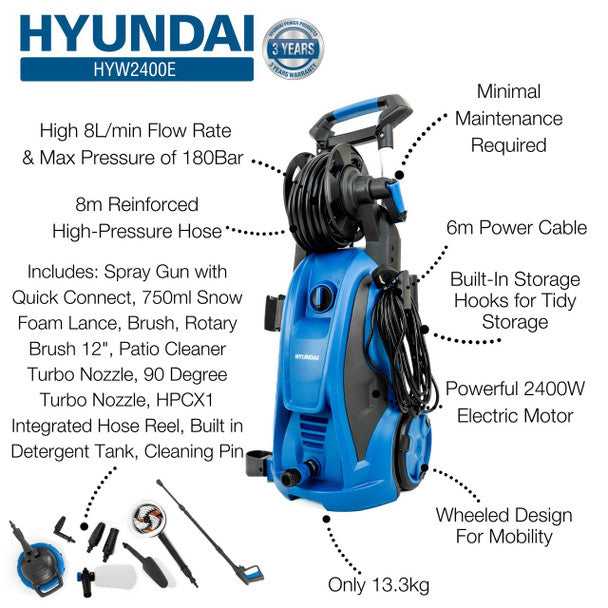hyundai-180bar-2610psi-electric-pressure-washer-8lmin-2400w-high-performance-jet-wash-with-hose-and-attachments-or-hyw2400e__08930 - Surron Off Road USA
